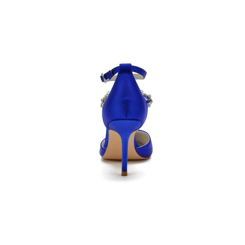 Pointed Toe Crystal Buckle Strap High Heels