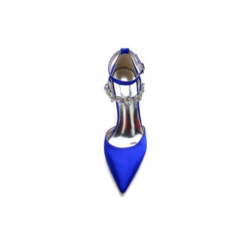 Pointed Toe Crystal Buckle Strap High Heels