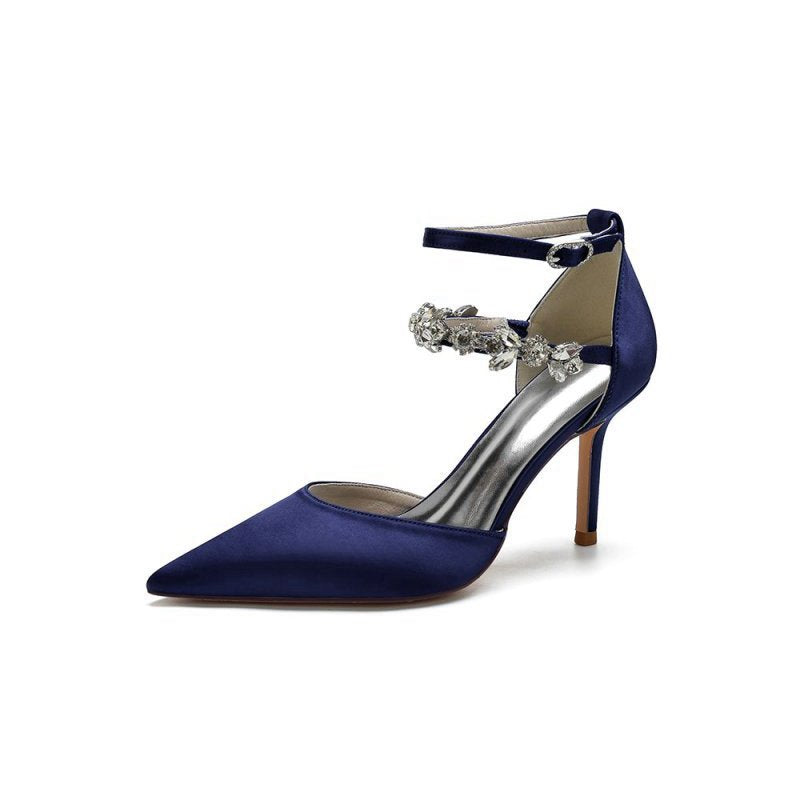 Pointed Toe Crystal Buckle Strap High Heels