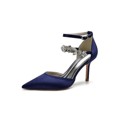 Pointed Toe Crystal Buckle Strap High Heels
