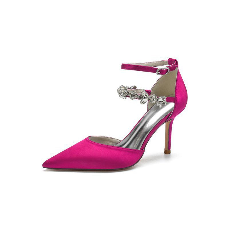 Pointed Toe Crystal Buckle Strap High Heels