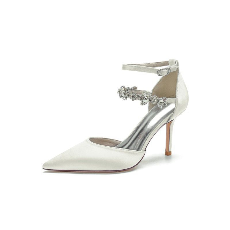 Pointed Toe Crystal Buckle Strap High Heels