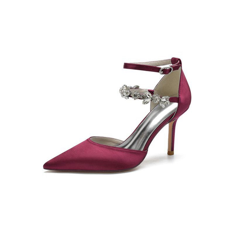 Pointed Toe Crystal Buckle Strap High Heels