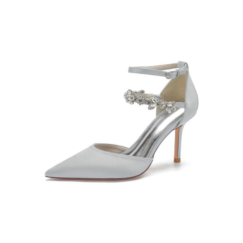 Pointed Toe Crystal Buckle Strap High Heels