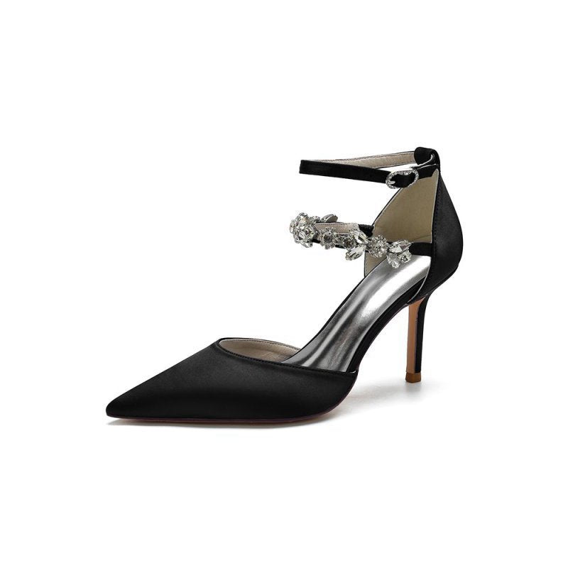 Pointed Toe Crystal Buckle Strap High Heels