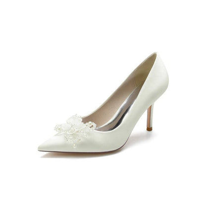 Pointed Toe Crystal & Pearl Flower Heels