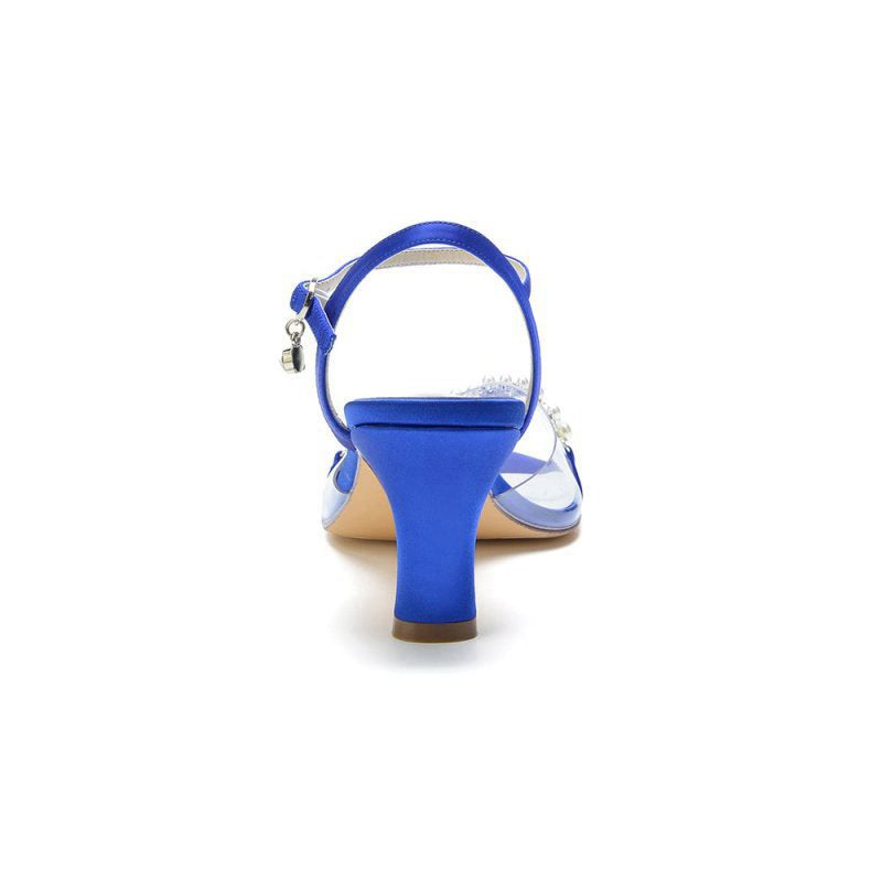 Pearl Open Toe Buckle Strap Chunky Heels