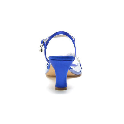 Pearl Open Toe Buckle Strap Chunky Heels