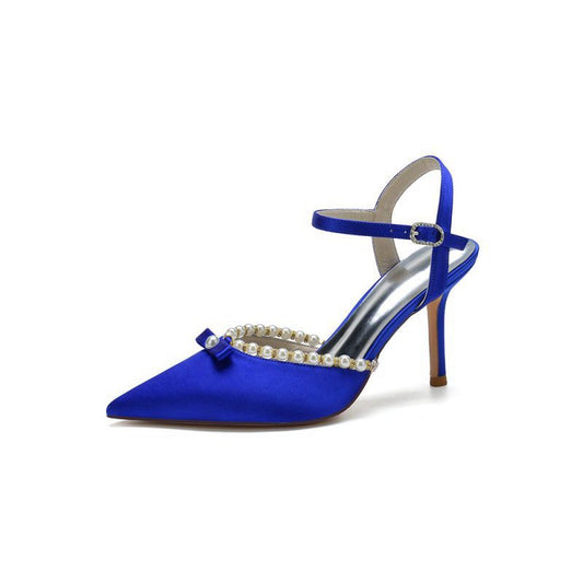 Pearl Cocktail Pointed Toe Buckle Strap Heels