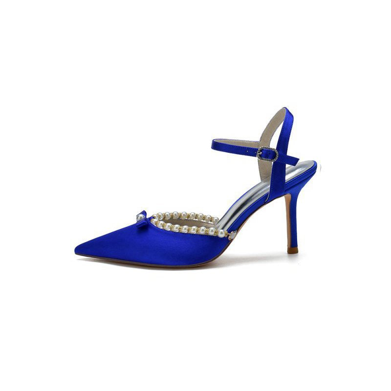 Pearl Cocktail Pointed Toe Buckle Strap Heels