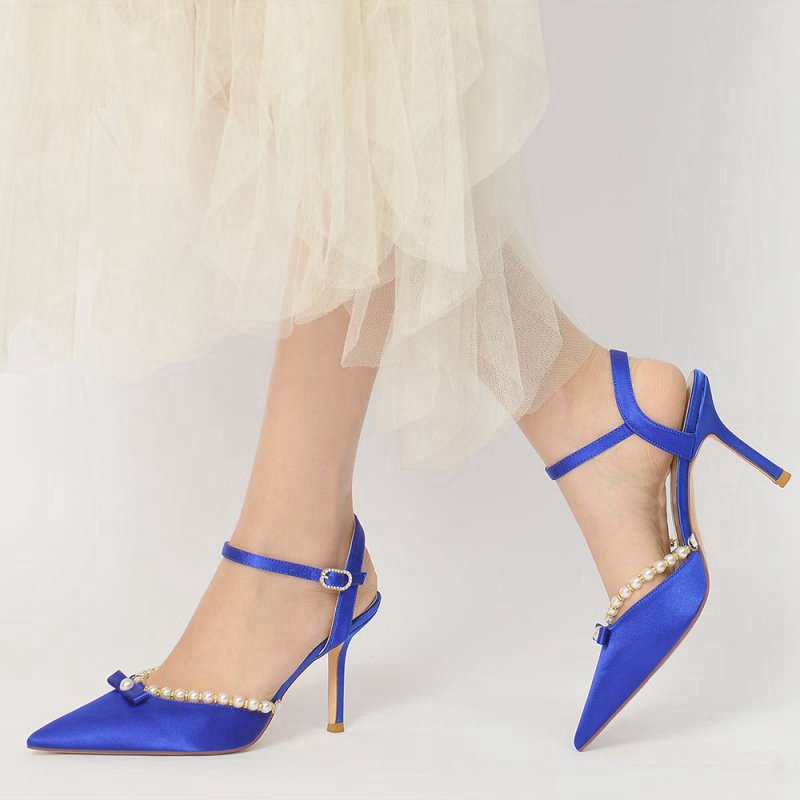 Pearl Cocktail Pointed Toe Buckle Strap Heels