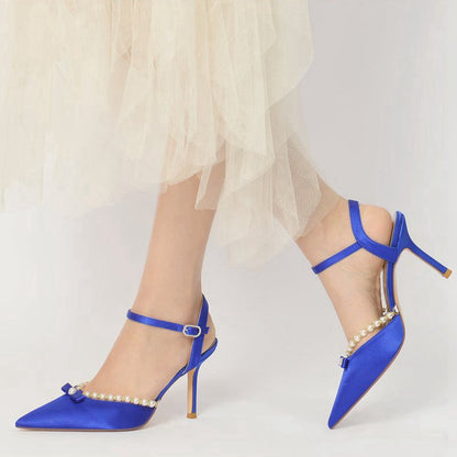 Pearl Cocktail Pointed Toe Buckle Strap Heels