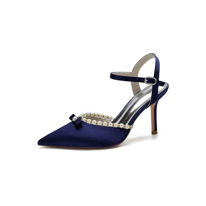 Pearl Cocktail Pointed Toe Buckle Strap Heels