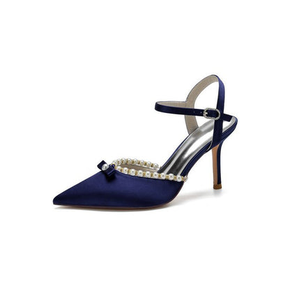 Pearl Cocktail Pointed Toe Buckle Strap Heels
