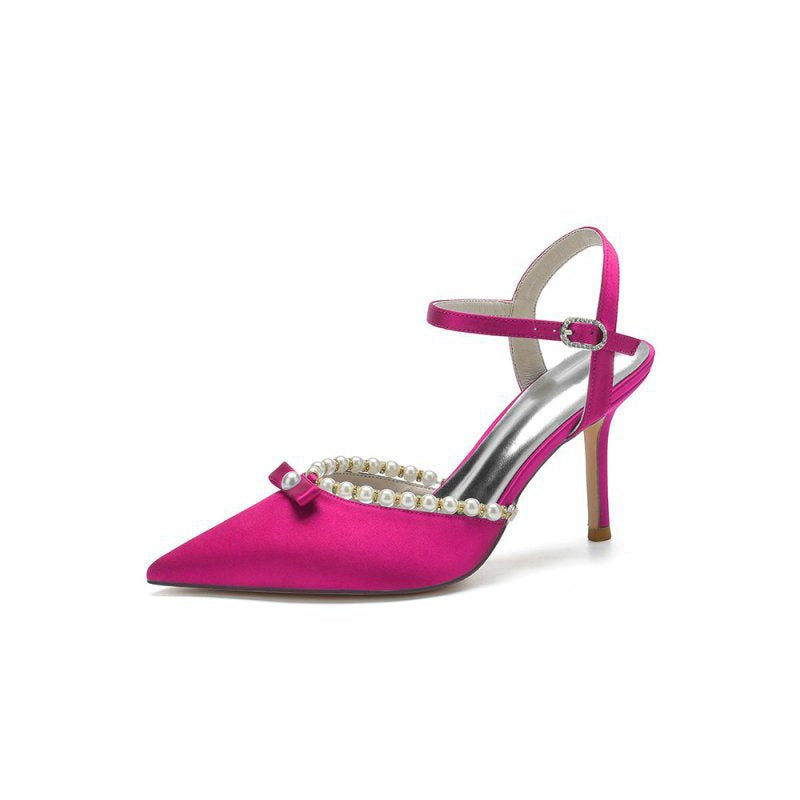 Pearl Cocktail Pointed Toe Buckle Strap Heels