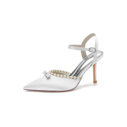 Pearl Cocktail Pointed Toe Buckle Strap Heels