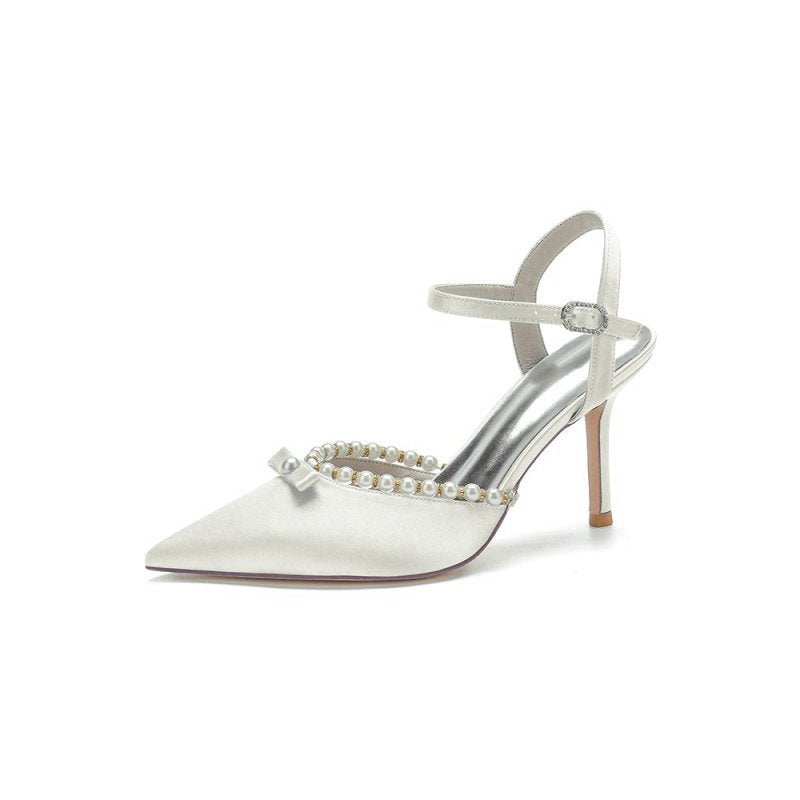 Pearl Cocktail Pointed Toe Buckle Strap Heels