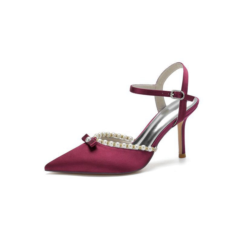 Pearl Cocktail Pointed Toe Buckle Strap Heels