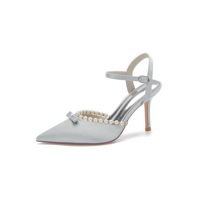Pearl Cocktail Pointed Toe Buckle Strap Heels