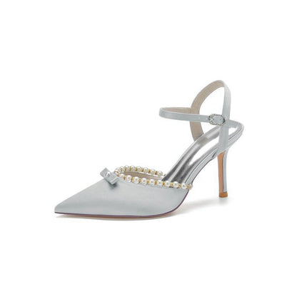 Pearl Cocktail Pointed Toe Buckle Strap Heels