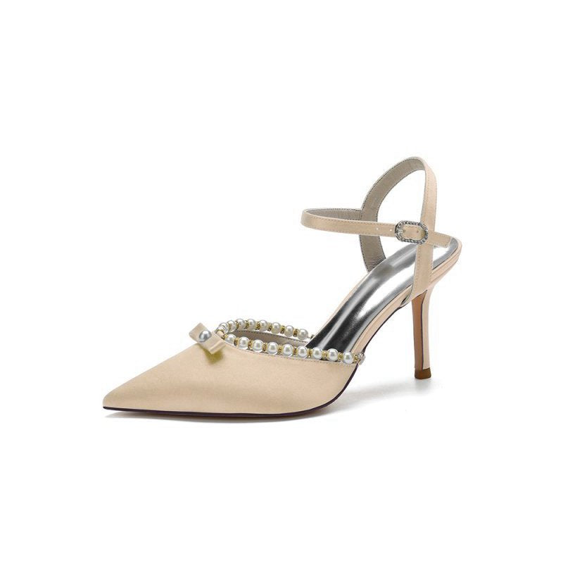 Pearl Cocktail Pointed Toe Buckle Strap Heels