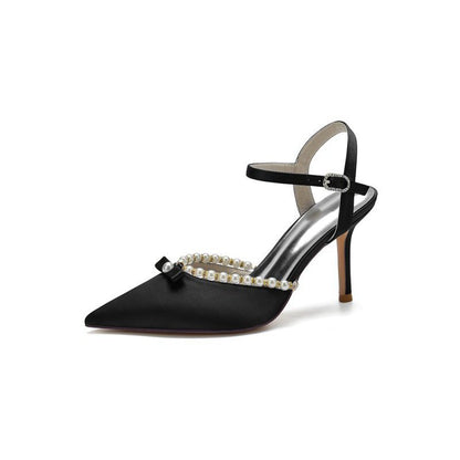 Pearl Cocktail Pointed Toe Buckle Strap Heels