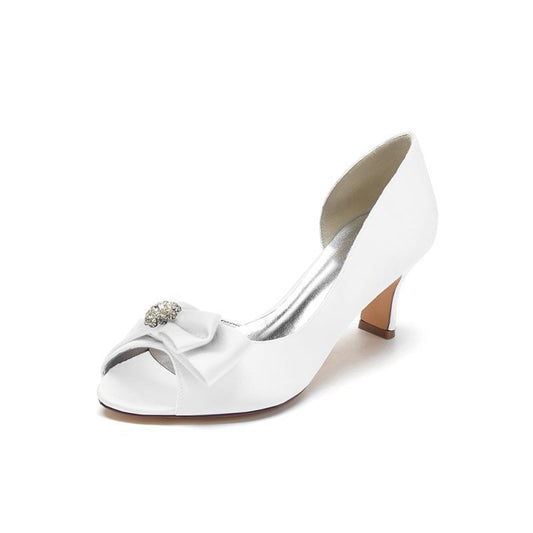 Open Toe Crystal Bow Chunky Heels