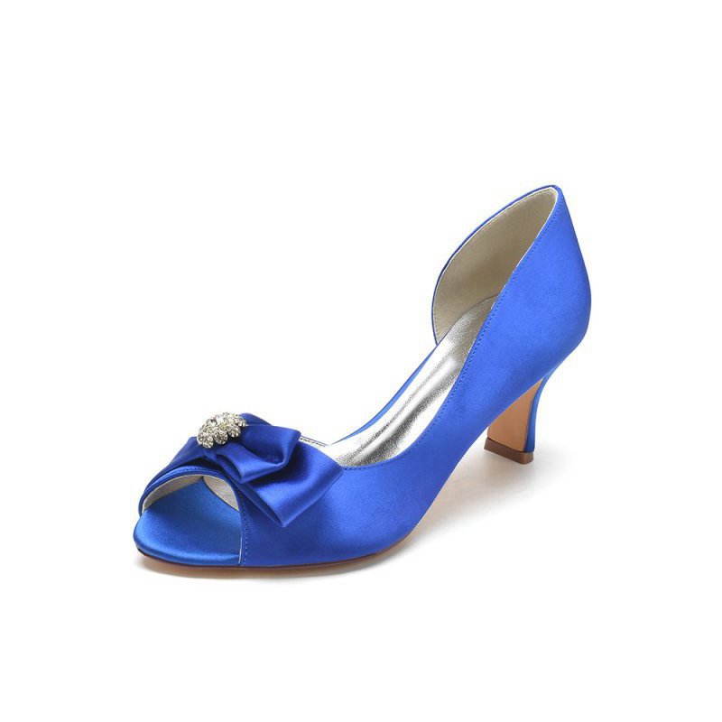 Open Toe Crystal Bow Chunky Heels