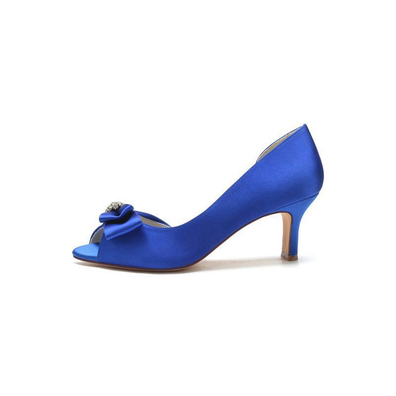 Open Toe Crystal Bow Chunky Heels
