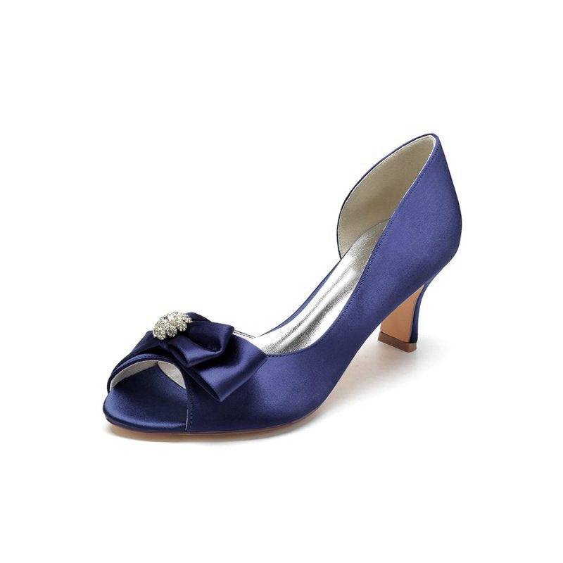 Open Toe Crystal Bow Chunky Heels
