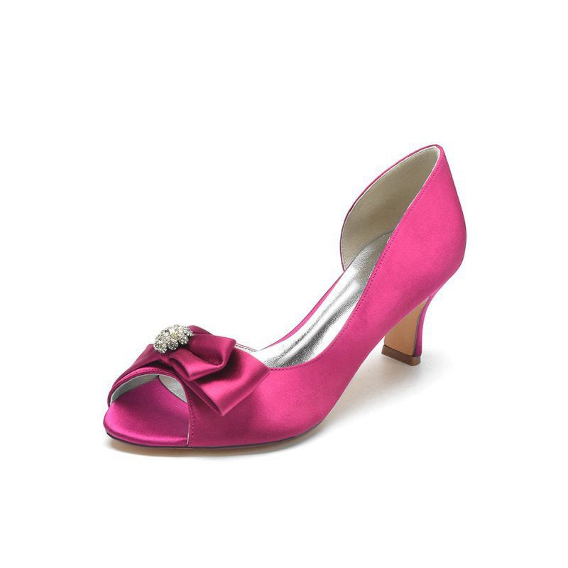 Open Toe Crystal Bow Chunky Heels
