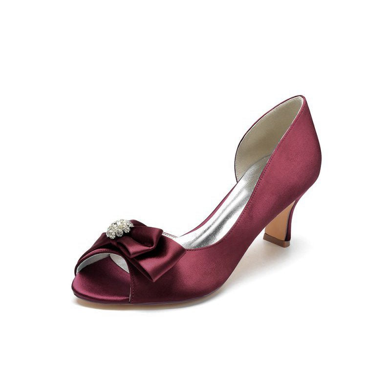 Open Toe Crystal Bow Chunky Heels