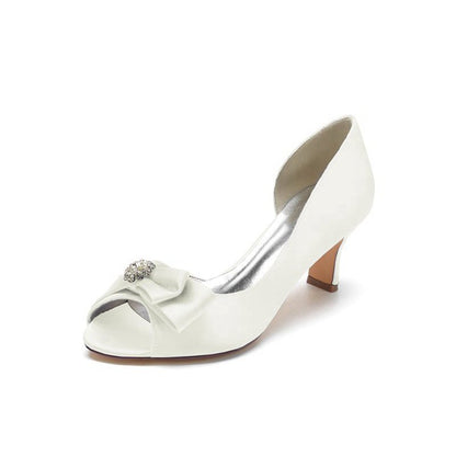 Open Toe Crystal Bow Chunky Heels