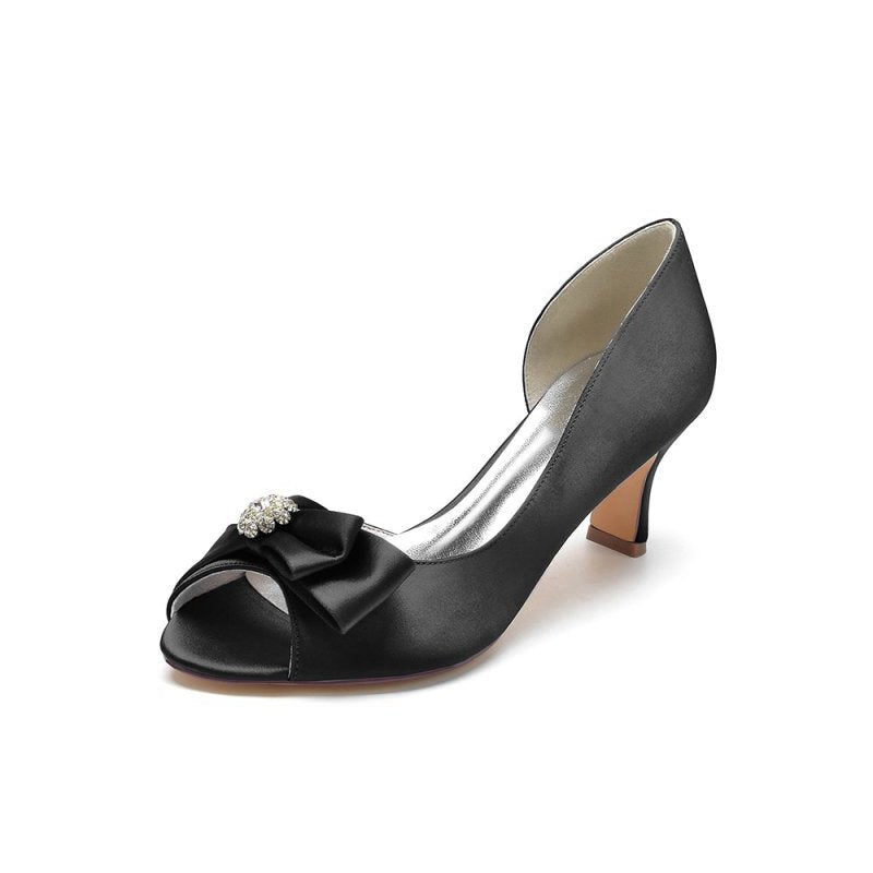 Open Toe Crystal Bow Chunky Heels