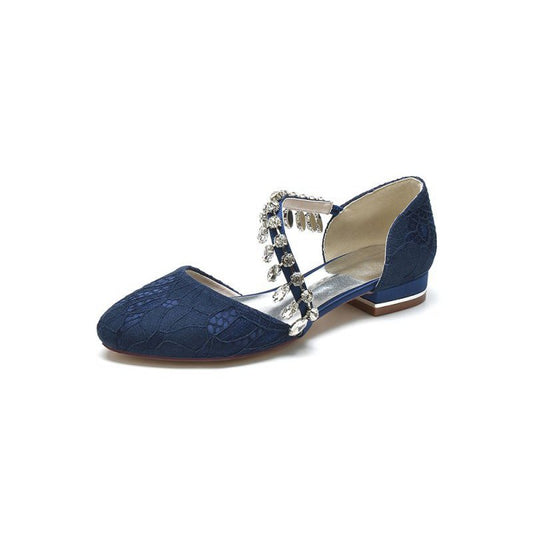 Crystal Strap Lace Round Toe Flats