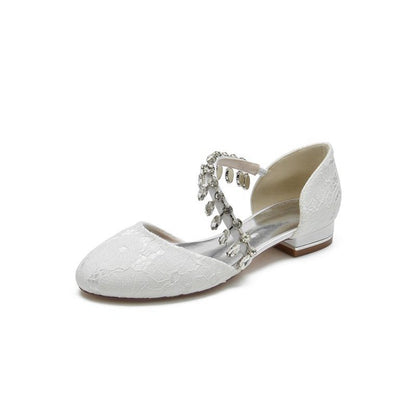 Crystal Strap Lace Round Toe Flats