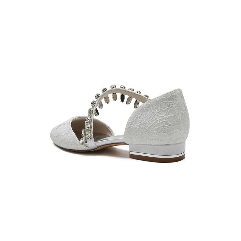 Crystal Strap Lace Round Toe Flats