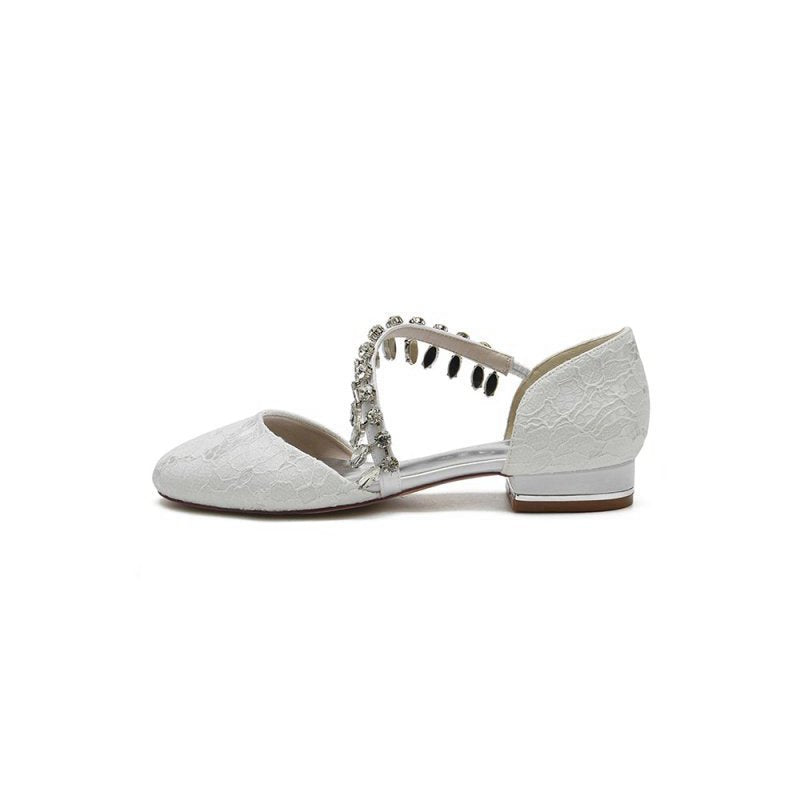 Crystal Strap Lace Round Toe Flats