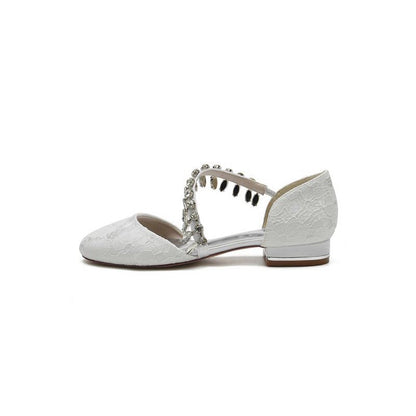 Crystal Strap Lace Round Toe Flats