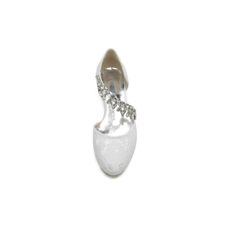 Crystal Strap Lace Round Toe Flats