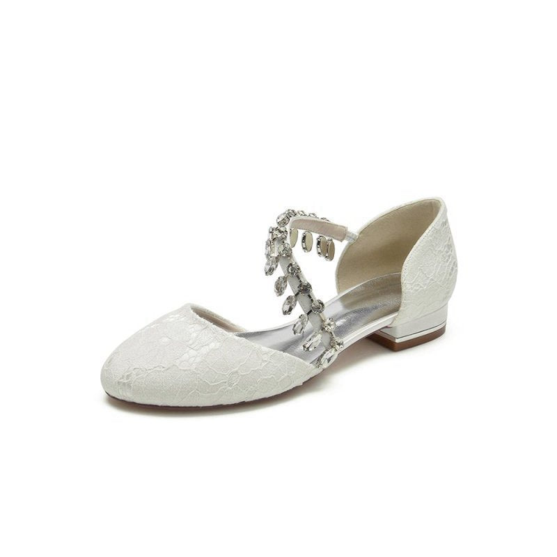 Crystal Strap Lace Round Toe Flats