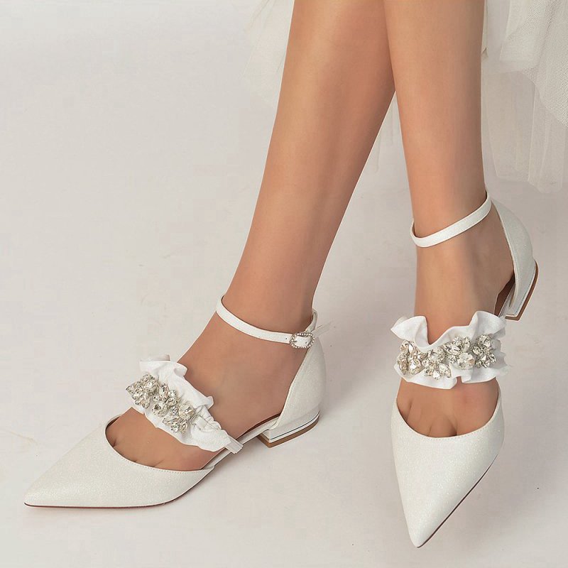 Crystal Ruffles Sequin Pointed Toe Flats