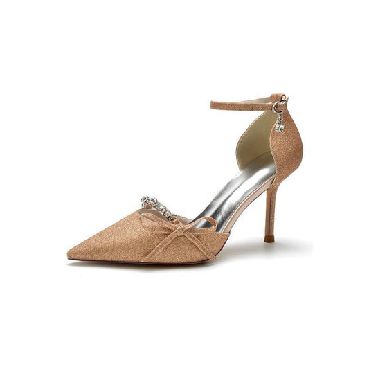 Bow Sequin Pointed Toe High Heels