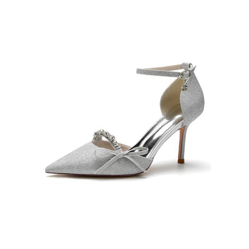 Bow Sequin Pointed Toe High Heels