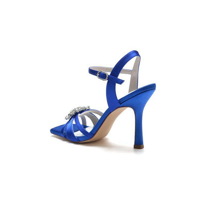 Buckle Strap Crystal Flowers Square Open Toe Chunky Heels