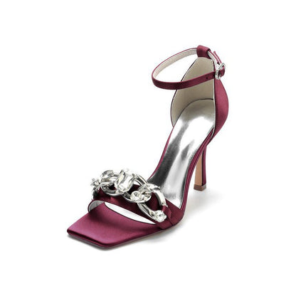 Buckle Strap Chain Square Open Toe Chunky Heels