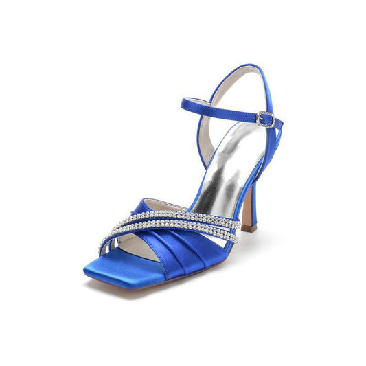 Crystal Straps Square Open Toe Chunky Heels