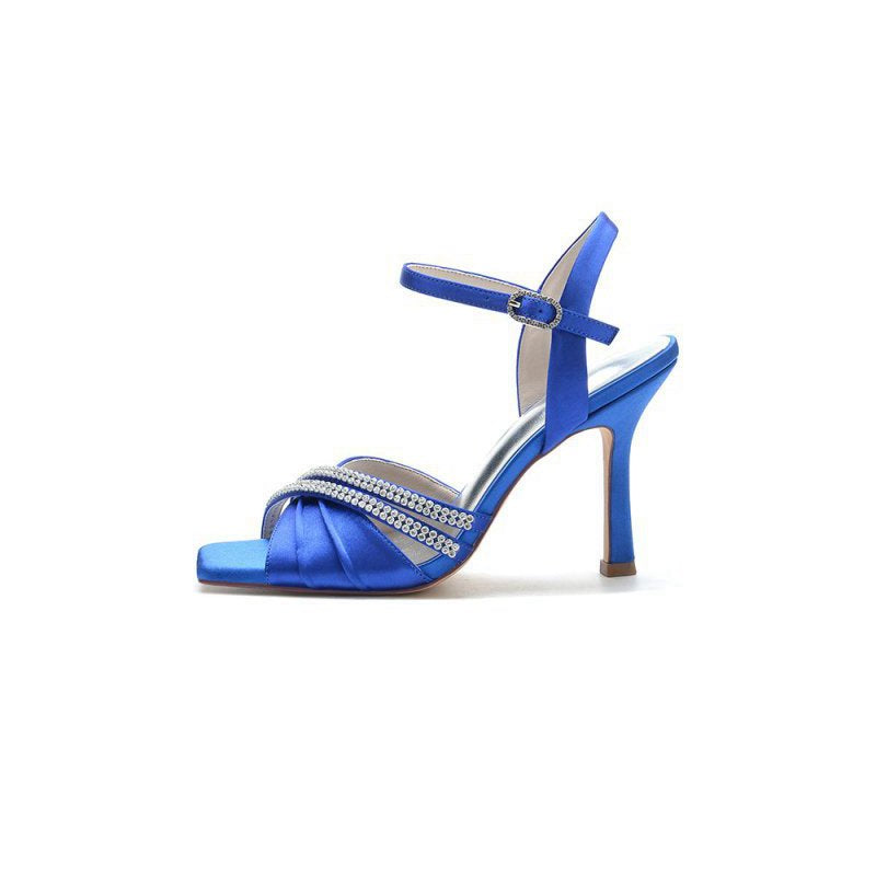 Crystal Straps Square Open Toe Chunky Heels