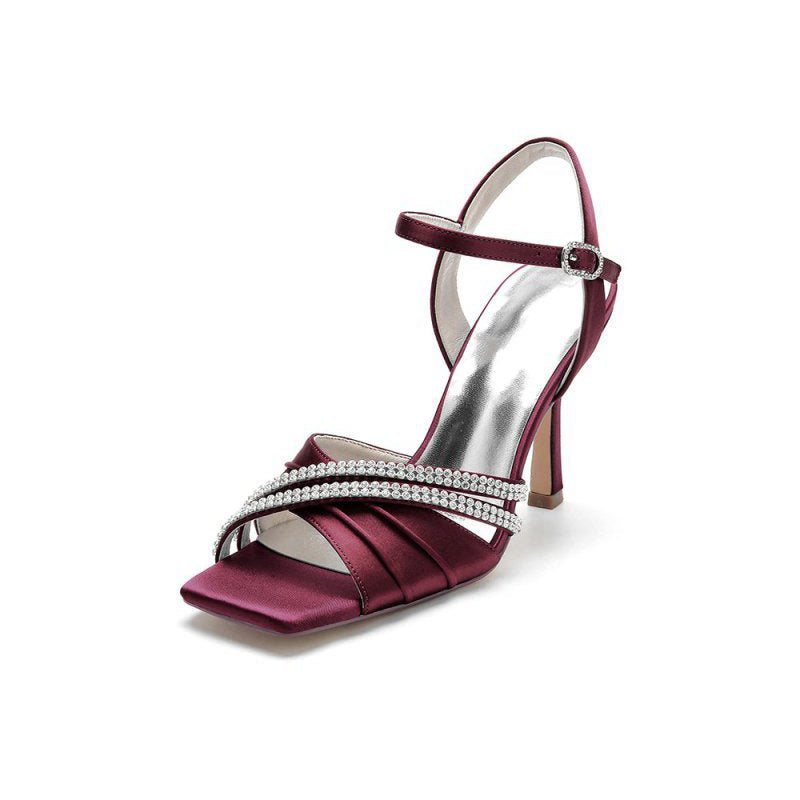 Crystal Straps Square Open Toe Chunky Heels