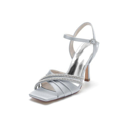 Crystal Straps Square Open Toe Chunky Heels